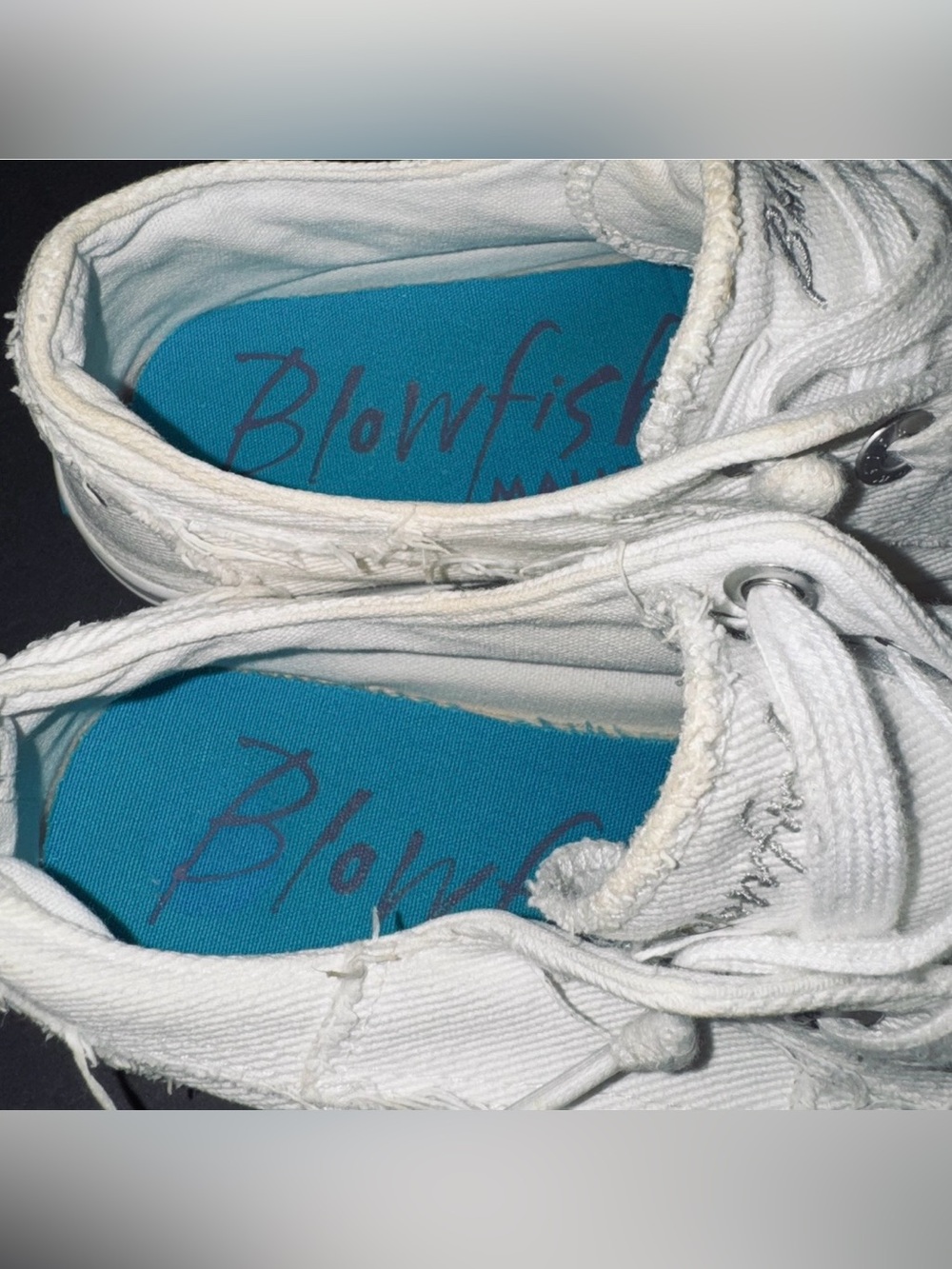 Blowfish Malibu “Maxine” White Canvas Frayed Distressed Sneakers, Sz 8.5 - Picture 11 of 13